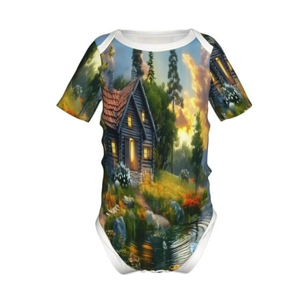 

Junzan Cozy Cottage Lakeside Sunset Print Short-Sleeve Baby Climbing Clothes Bodysuits for Infant One-Piece for Baby Boys & Girls Baby Clothes Baby Romper with Snap Closure-12 Months