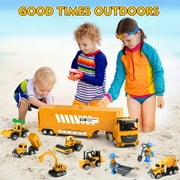 Huge Wave Construction Vehicles Boys Toy Playsets, Construction Truck with 6 Alloy Cars, Sounds and Lights, Kids Christmas & Birthday Gifts for 3 4 5 6 Years Old Boys