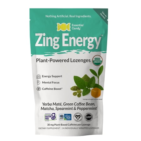 Essential Candy Zing Energy Botanical Lozenge with Yerba Maté, Matcha, and Organic Caffeine 3oz Bag