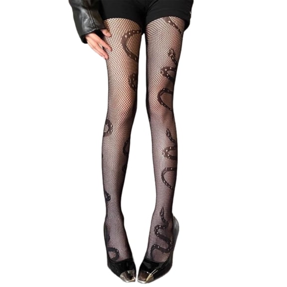 Sheer Mesh Pantyhose Stockings Lightweight Comfortable Snake Pattern Design Stretchy Fishnet Tights Leggings For Women