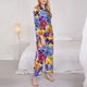 thumbnail image 3 of Balery The Garden Tricolor Pansy Flower Conjunto de Pijama con Estampado para Mujer, Conjunto de Dos Piezas con Manga Larga, Ropa de Dormir Suave con Bolsillos, Pijamas Cómodos-Medium, 3 of 7