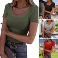 thumbnail image 2 of Women's Breathable Ribbed Knit Square Neck T-Shirt Fitted Short Sleeve Top for Office & Casual Wear, 2 of 8