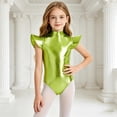 thumbnail image 6 of Hansber Girls Gymnastics Leotard Metallic Shiny Flying Sleeve Mock Neck Dance Bodysuit One Piece Tumbling Outfit Fluorescent Green 8, 6 of 7