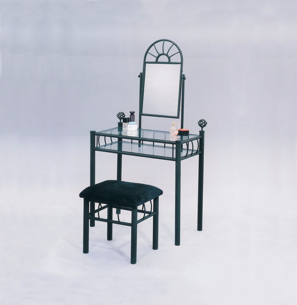 Metal & Glass Vanity Set, Sandy Black & Clear Glass