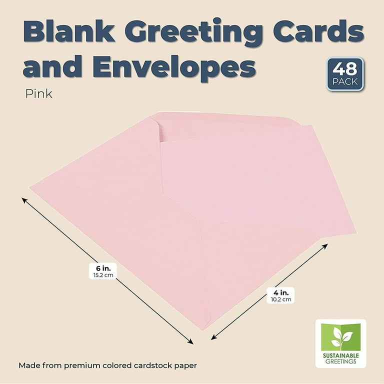 Sustainable Greetings 48-Pack Blank Greeting Cards - Plain Cards and Matching Color Envelopes for DIY Holiday Cards, Thank You Cards, Party