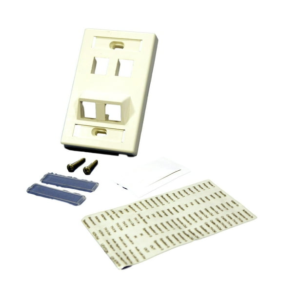 Leviton White 1-Gang Quickport ANGLED 4-Port Wallplate w/ ID Windows & Labels 40807-WR