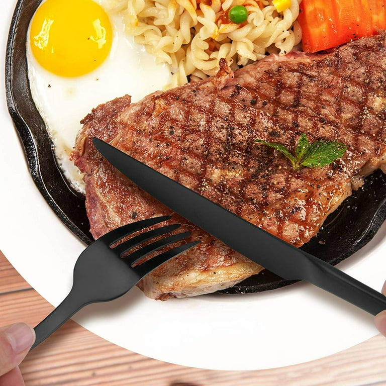 24 PCS Matte Black Silverware Set with Steak Knives, Stainless Steel  Flatware US