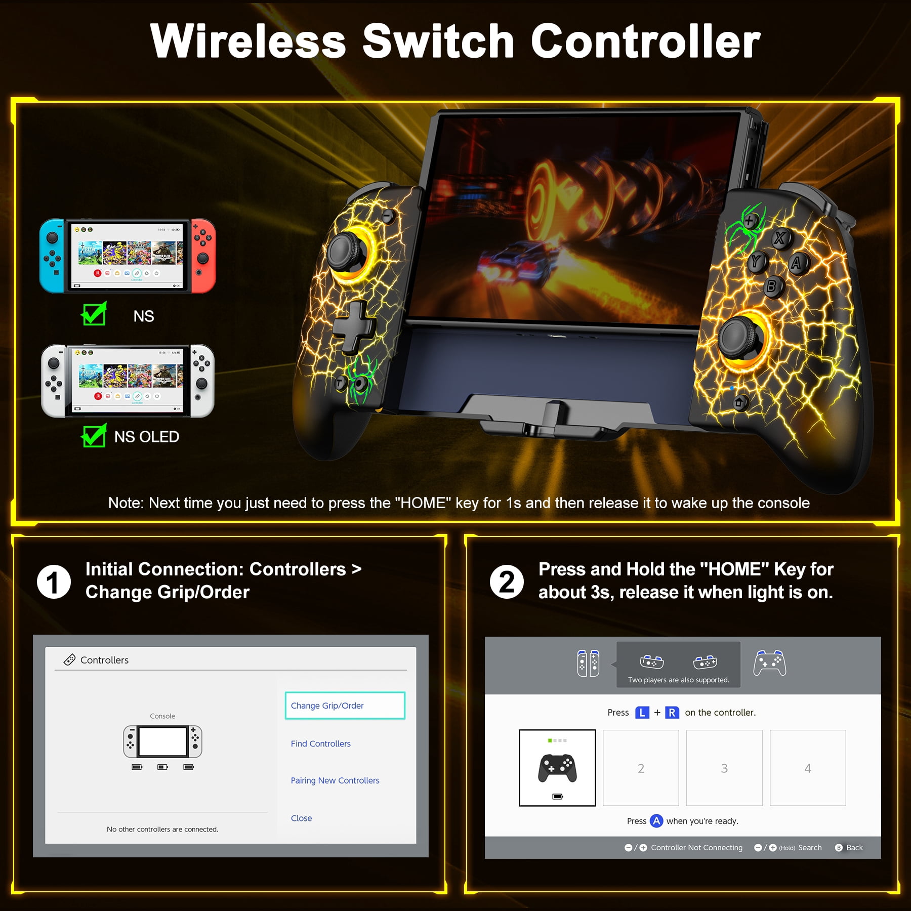 Switch Controller, QQV One-Piece Joypad Controller Replacement for Switch/Switch OLED with Adjustable TURBO,RGB
