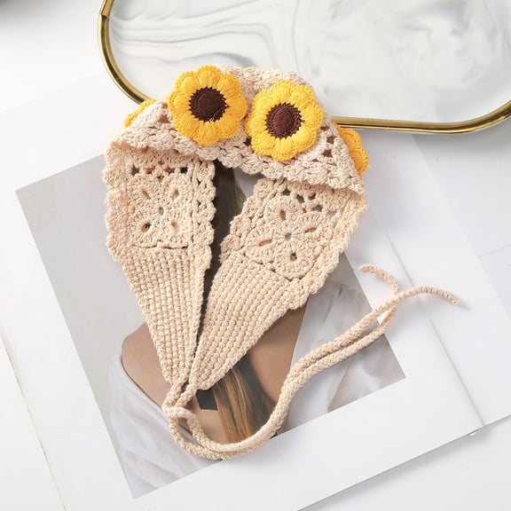 1pc Boho Sunflower Decor Headband Crochet Knitted Hair Band Pastoral Style Hair Accessories