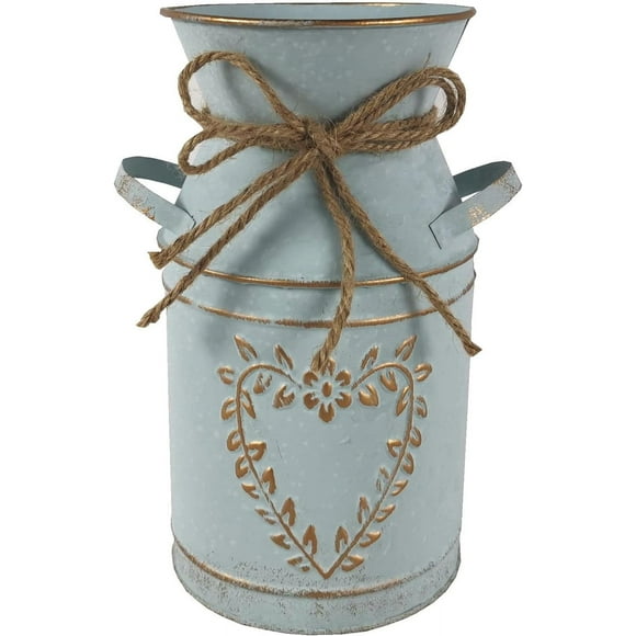 LAICAIW Vintage Galvanized Milk Can, Farmhouse Decorative Flower Vase, Rustic Shabby Chic Vase with Handle for Home Office Decor 7.5"