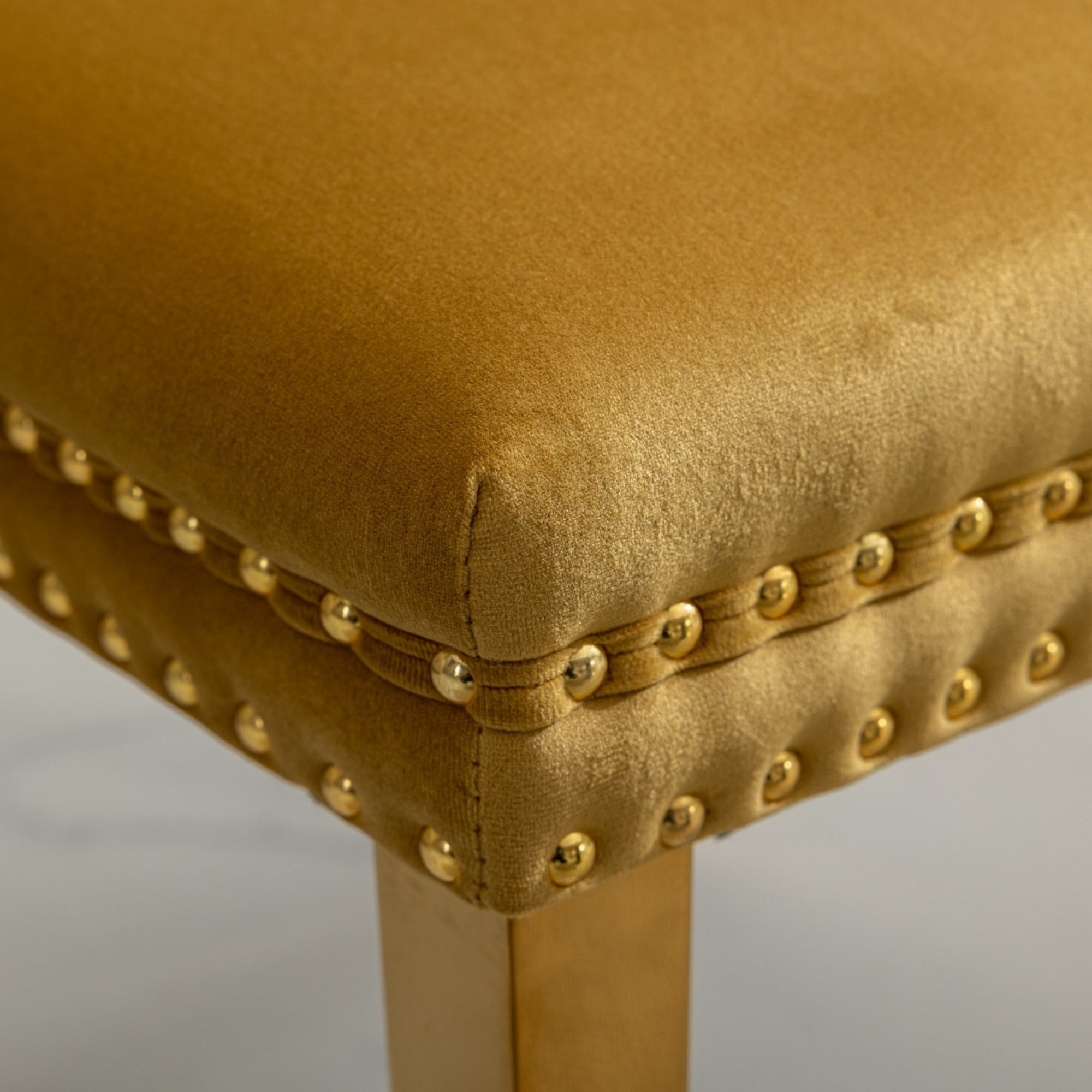 BSHTI 37.5" Velvet Upholstered Dining Room Chairs Set of 2, Modern Tufted Parson Chairs with Nailhead Trim, Foam Padded Seat for Dining Room/Kitchen(Gold)