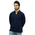 thumbnail image 2 of Atasi Men's Band Collar Blue Short Kurta Cotton Casual Tunic Shirt-Large, 2 of 3