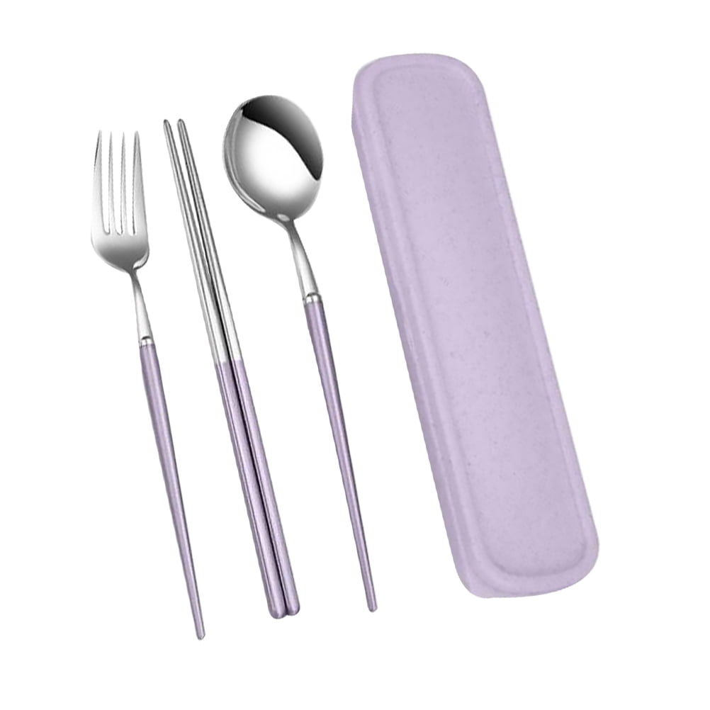 Travel Utensils Set with Case Reusable Portable Cutlery Set Stainless Steel  8pcs Including Dinner Knife Fork Spoon Chopsticks straws (Gradient Purple)  