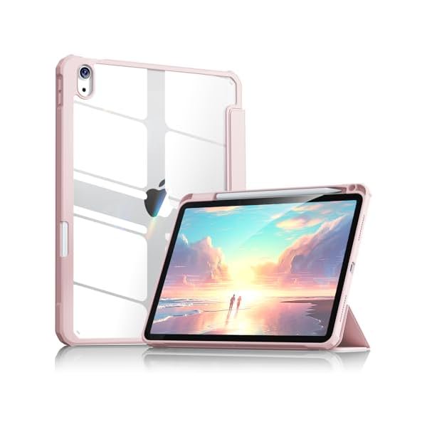 wonim11 Aoub Case for iPad (A16) 11th Generation 11 inch 2025, iPad 10th Generation 10.9 inch 2022 with Pencil Holder, Clear Transparent Back Shell with Shockproof Cover, Auto Sleep/Wake, Pink