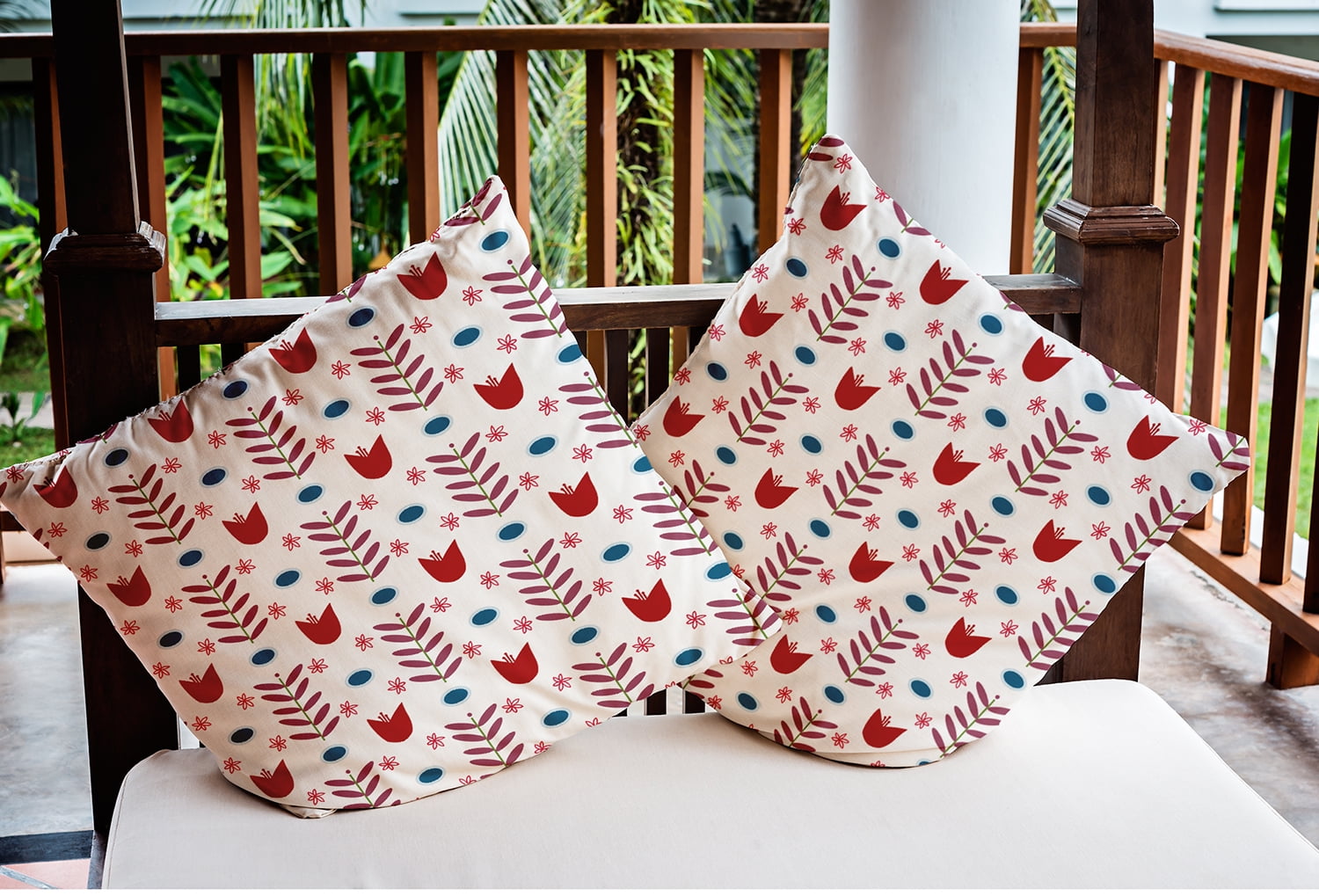 16" x 16" Simply Daisy Spring Garden Indoor/Outdoor Pillow, White-Red Qty 1