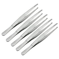 5Pcs 5.5-inch Stainless Steel Straight Blunt Tweezers Serrated Tip