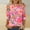 Hot Pink, variant on Plus Size 3/4 Sleeve Tops for Women,Women Vacation Style Floral Leisure Print Round Neck Three Quarter Sleeve 3/4 Sleeve T-shirt Loose Khaki XXXXXL