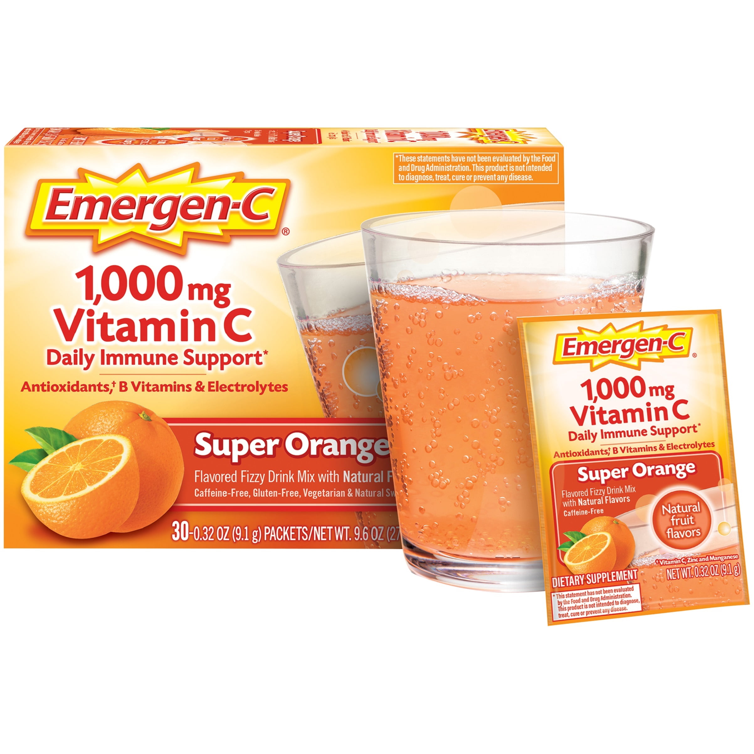 Emergen-C Super Orange Dietary Supplement(0.32 oz., 30 Powder Packets) with Bonus Smoothie Mix
