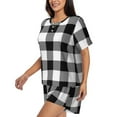 thumbnail image 2 of Picia White And Black Plaid Pajamas Sets for Women Soft Short-Sleeved Pjs with Lounge Shorts Two Piece Sleepwear-Large, 2 of 9