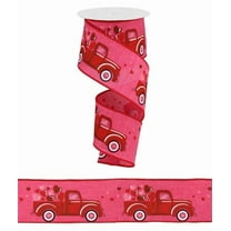 Valentine Truck Hearts Royal Ribbon, Hot Pink Red White - 2.5 Inches x 10 Yards