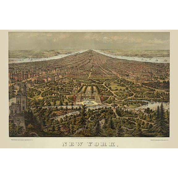 Birds-eye view of Manhattan, New York- Fine Art Canvas Print (20" x 30")