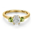 thumbnail image 3 of Gem Stone King 18K Yellow Gold Plated Silver DEF Lab Grown Diamond and Green Peridot Engagement Ring for Women | 1.11 Cttw | Oval 7X5MM | Gemstone April Birthstone | Size 7, 3 of 6