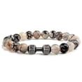 thumbnail image 4 of Pulsera de piedra volcánica Natural para hombre y mujer, brazalete con cuentas blancas y negras mate, con mancuernas, joyería para Fitness, 4 of 4
