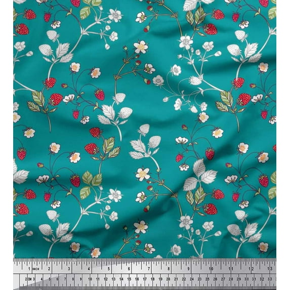 Soimoi Rayon Crepe Fabric Leaves,Floral & Berries Fruits Print Fabric by The Yard 46 Inch Wide