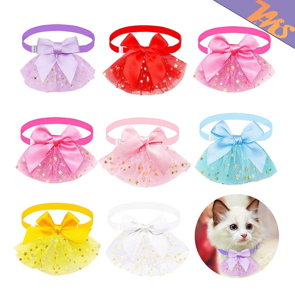 Dalrosia 7PCS Cat Bow Tie Collar Adjustable Dog Bowtie Girl Puppy Pet Lace Collar Cat Grooming Accessories for Small Medium Dog Birthday Party Wedding Supplies