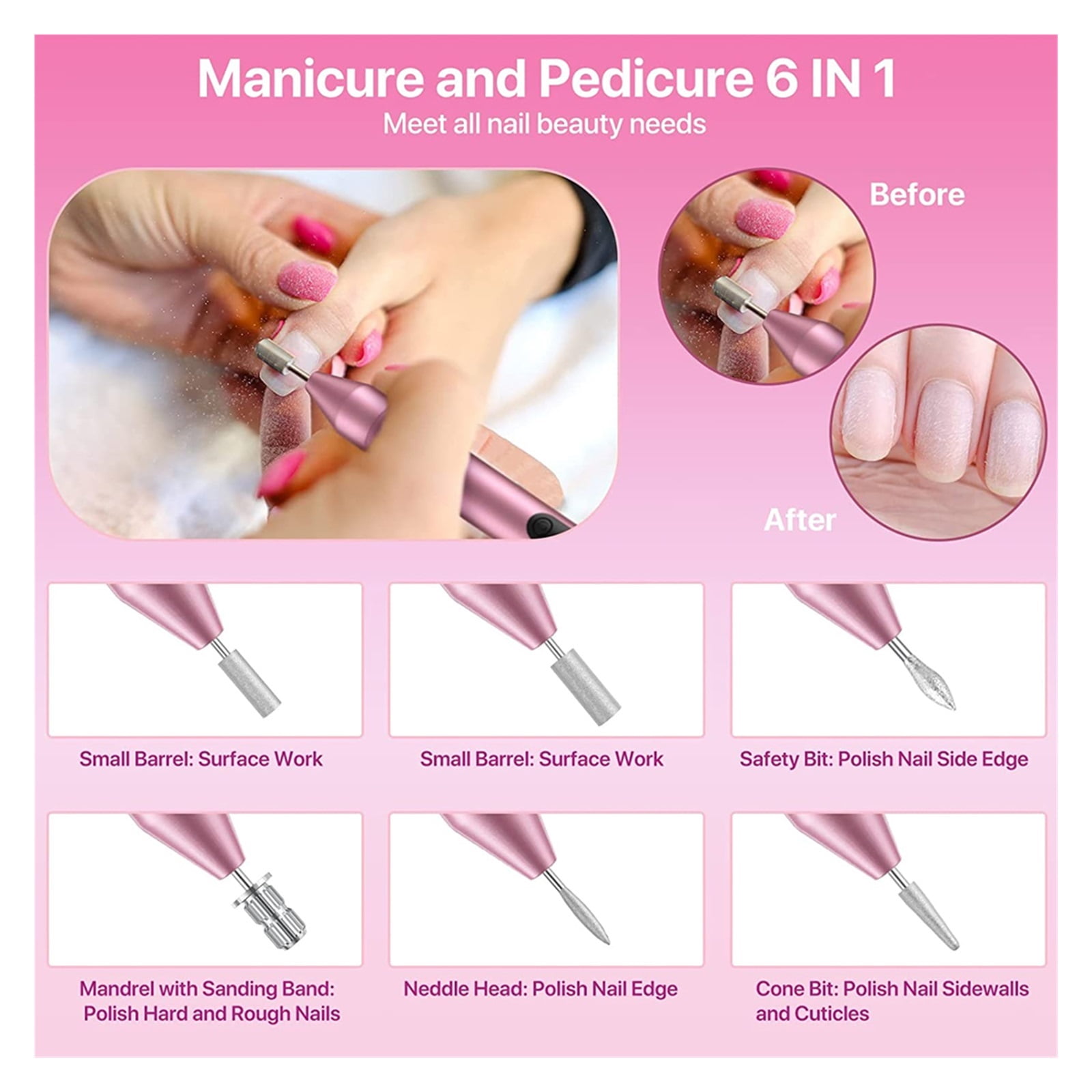 Cordless Electric Nail Drill Machine For Acrylic Nails Gel Polish Remove Manicure Pedicure Nail File Tools Salon Nail Equipment ,Lightweight and Portable