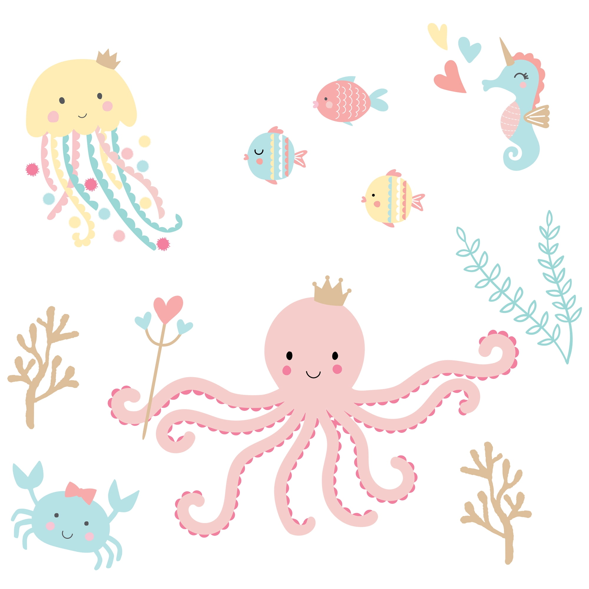 Bedtime Originals Ocean Mist Pink/Aqua Sea Animals Wall Decals