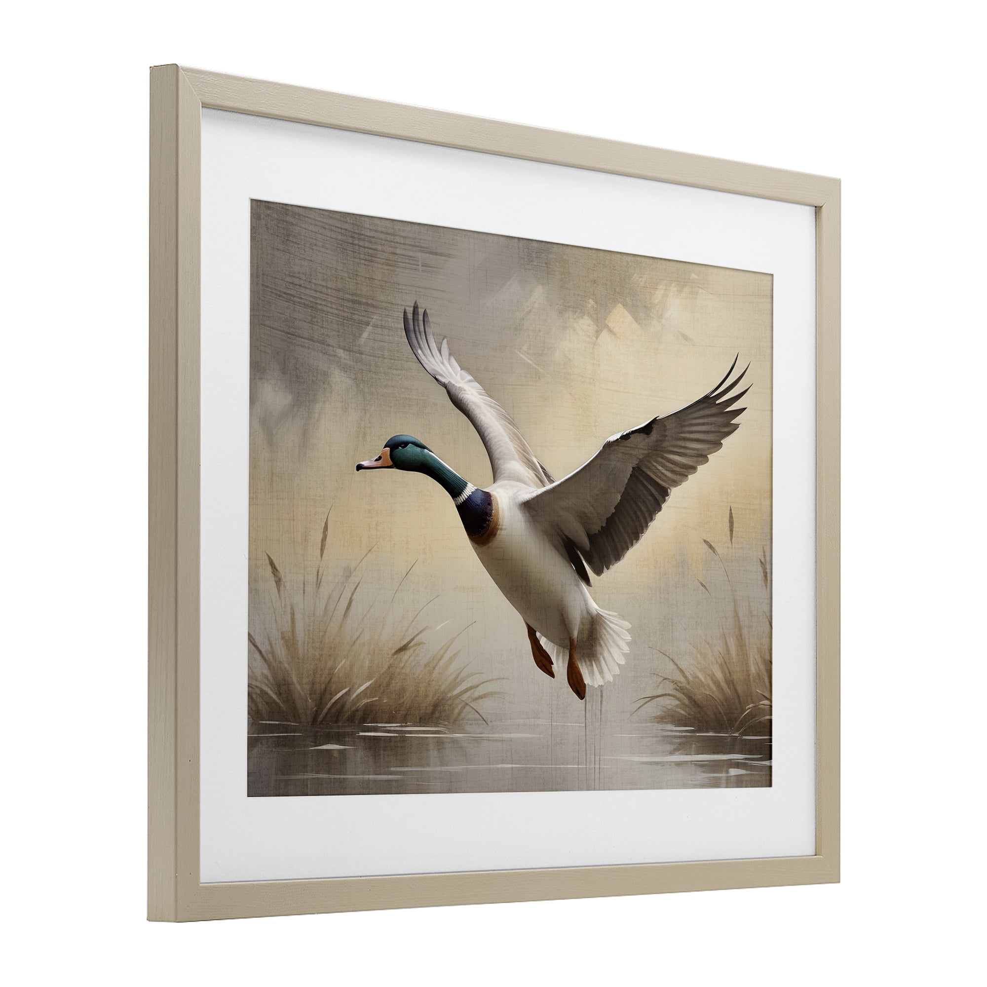 Stupell Industries Gliding Mallard over Wetlands Birch Framed Print Under Glass, design by Susan Arnot