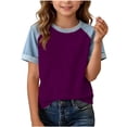 thumbnail image 2 of ZOYOEN Girls Color Block T Shirts- Casual Crewneck Summer Short Sleeve Kids Fashion Tops Purple Size 8, 2 of 5