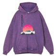 thumbnail image 5 of Sudadera con capucha estilo hip hop holgada y cálida para hombre, ropa de estilo retro desgastado con lavado inicial de coches de carreras japoneses GTR R34, 100 % algodón, talla grande, 5 of 5