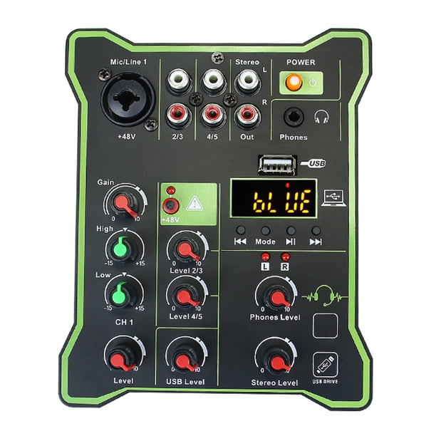 Mini mezclador Consola mezcladora de 5 canales, placa de sonido, mezclador de sonido de Audio para instrumento de micrófono