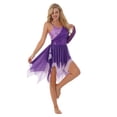 thumbnail image 4 of MSemis Women's Sequins Lyrical Dance Costume One Shoulder Ballet Dance Dress, 4 of 7