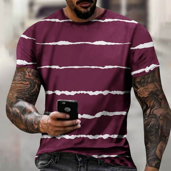Njoeus White Blouse Men's Tee-Shirts Men's Big & Tall T-Shirt Short Sleeve Gym Workout Tees Summer Tops for Men Striped Casual Blouse Shirts M-5Xl Graphic Tees