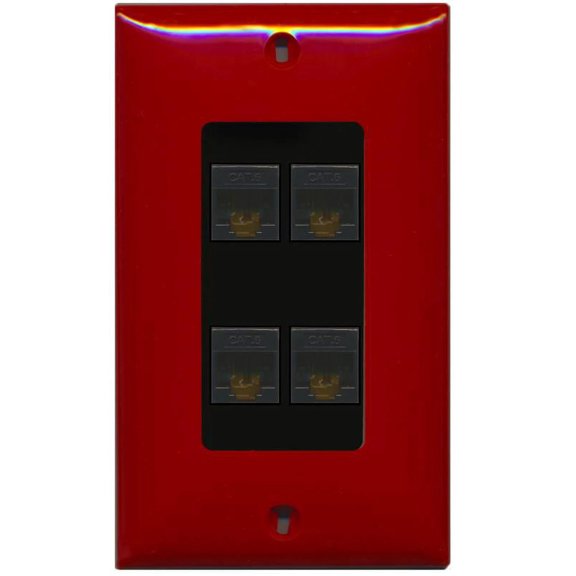 RiteAV Decorative 1 Gang 4 Port Cat6 Wall Plate - Red/Black