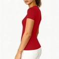 thumbnail image 3 of Womens Rib-knit Tops Slim Fit Deep V Neck Short Sleeve Base T-shirts Sexy Casual Summer Trendy Clothes (2XL, Red), 3 of 7
