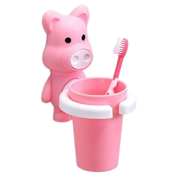 Guardurnaity Juego de cepillos de dientes adorables autoadhesivos para baño, soporte antideslizante para cepillos de dientes, Kit de tazas, cuidado de los oídos Rosado