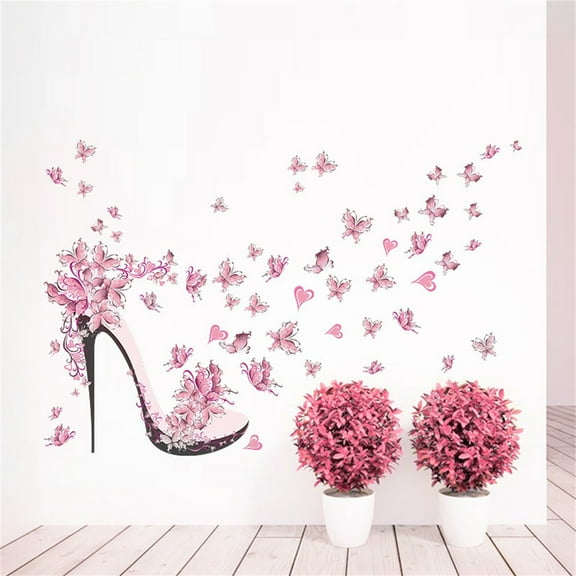 Clearance Stickers under $5,High Heels Butterfly Wall Sticker Bedroom Living Room Background Removable Mural