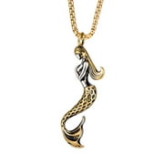 Titanium Steel Jewelry Accessories Mermaid Pendant Necklace for Men (Golden)