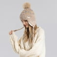 thumbnail image 3 of Zhengup Women Winter Sherpa Beanie Hats Knit Ear Flaps Peruvian Cover Ears Fleece Lined Fluffy Ski Snow Hat Pompom, 3 of 6