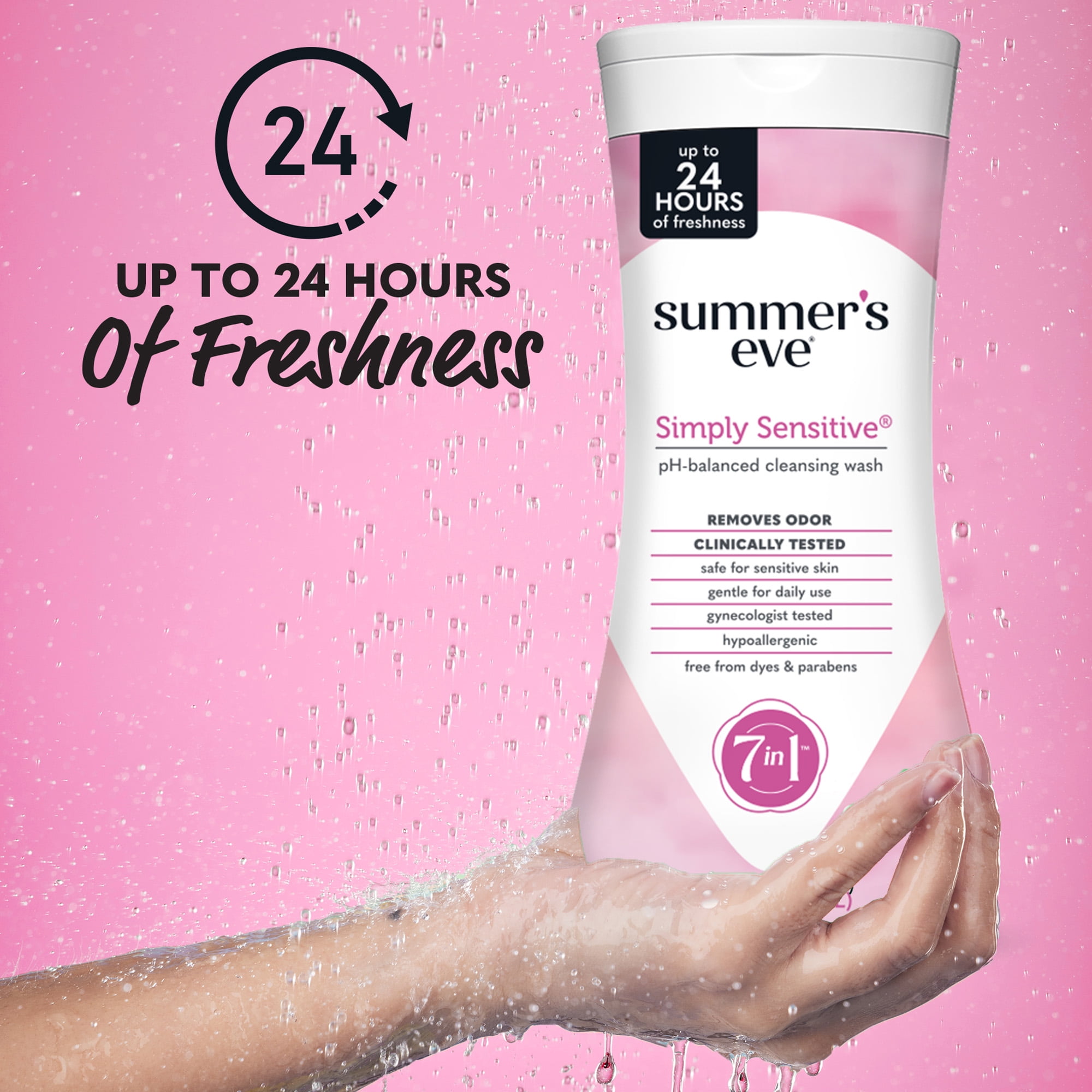 Summer’s Eve Simply Sensitive Daily Gentle Feminine Wash, Removes Odor, pH Balanced, 15 fl oz, 3 Pk