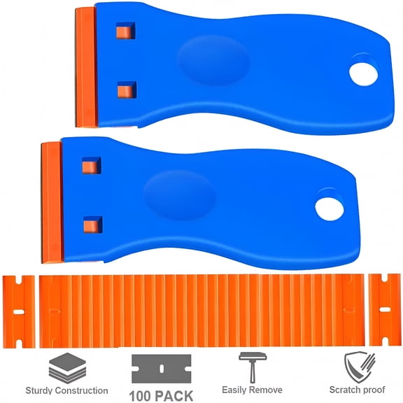 FACEGA Plastic Razor Blade Scraper for Scraping Labels and Decal Stickers Glass,Windshield and Auto Window Film Vinyl Tool Applications (with 100 Blades)