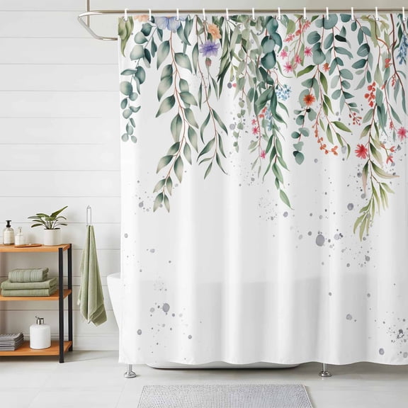 Shower Curtain Green Eucalyptus Leaves Shower Curtains for Bathroom Decor, Waterproof Polyester Shower Curtain Set with Hooks, Extra Long 72" x 84" Spring Plant Floral