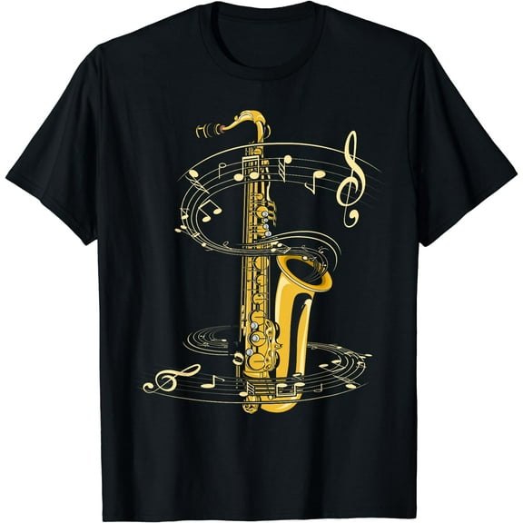 Music Notes Treble Clef Saxophonist Jazz Musician Saxophone T-Shirt Black Small