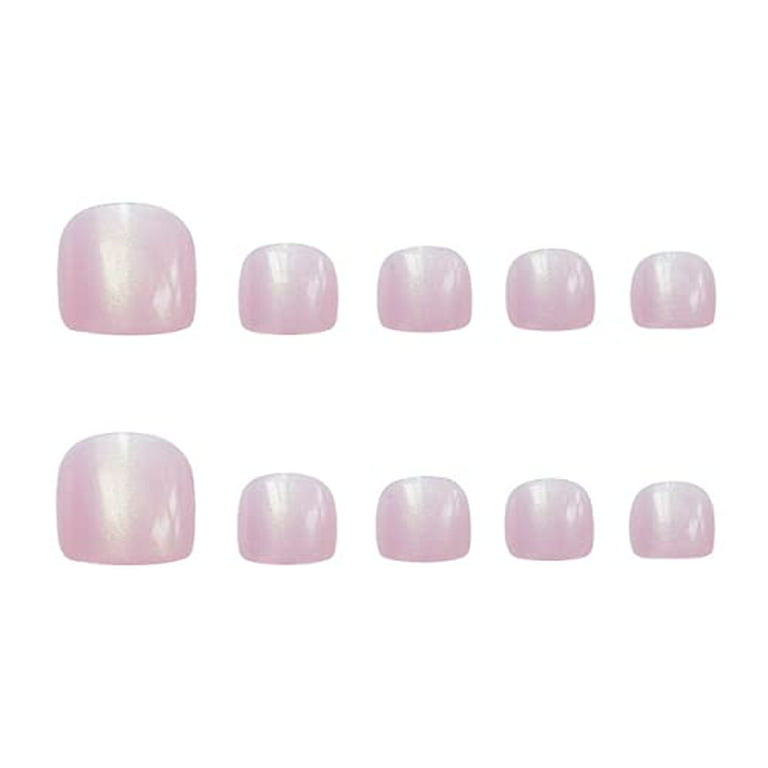 24pcs French False Toenails Nude Color with Glitter Sequins White