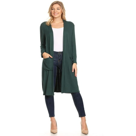 - NEW MOA Women's Casual Solid Loose Fit Open Front Soft Duster Cardigan with Side Pockets