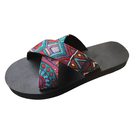 OJSFQUFP Women Shoes Casual Pullover Plus Size Sandals for Women s Summer New Platform Soled Color Block Strap Beach Sandals Womans Slippers Red 41